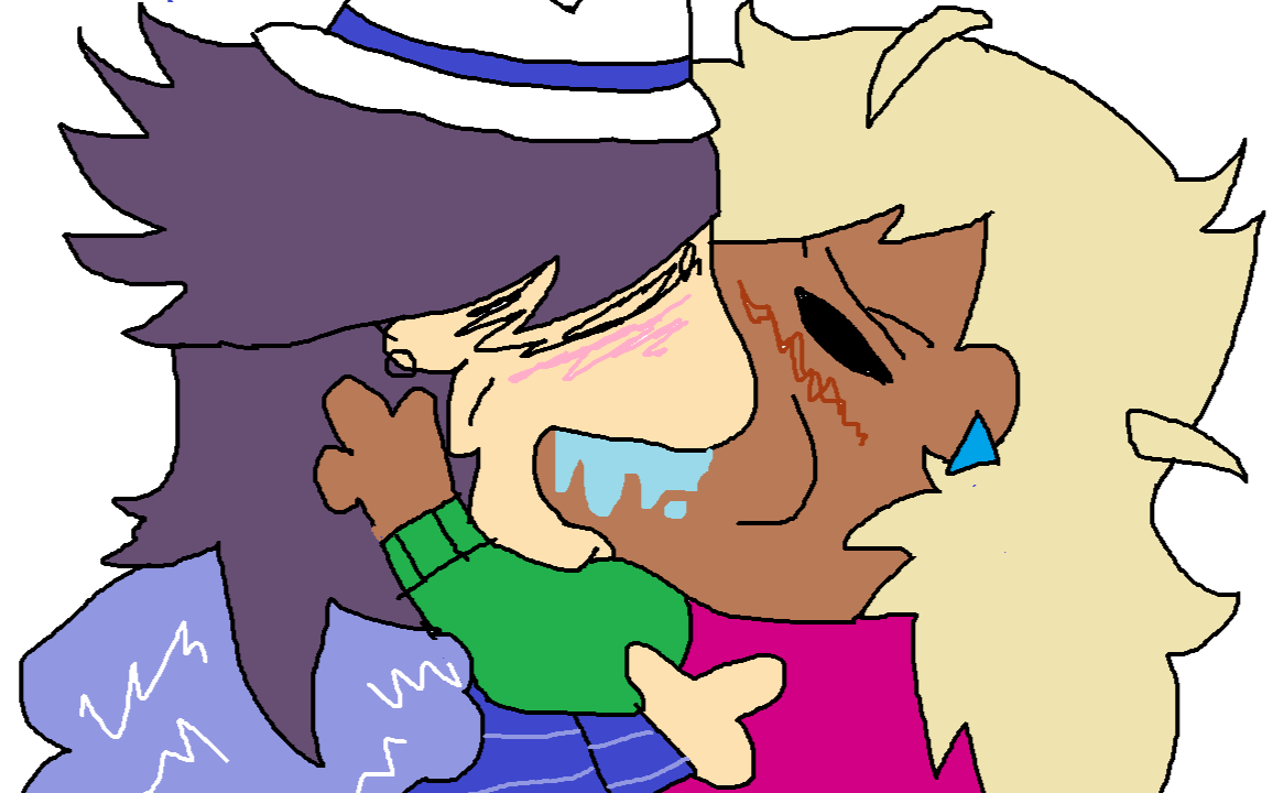 bad ms paint drawing of river and damien kissing